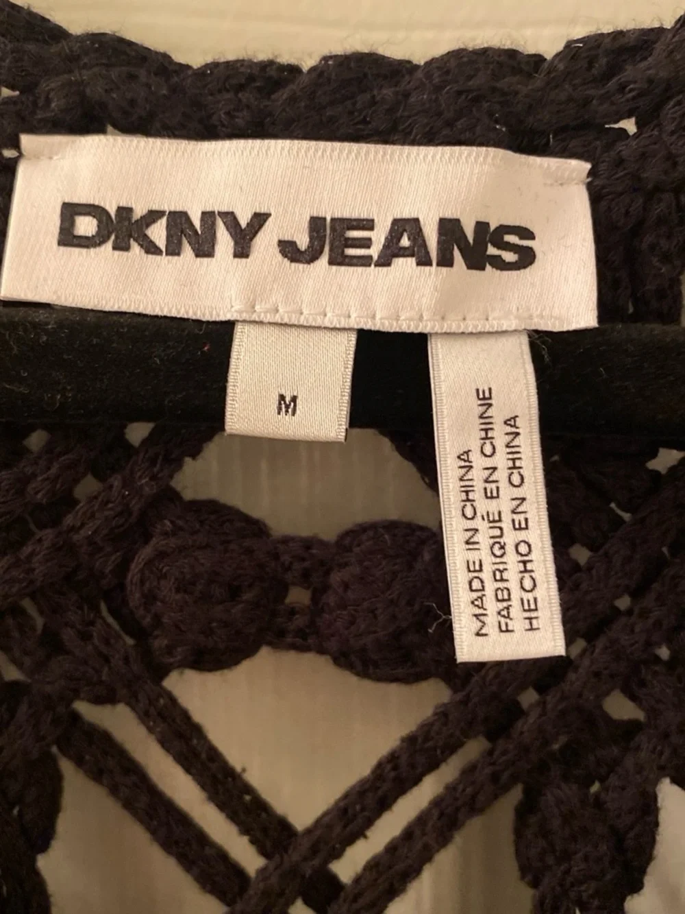 DKNY Black Crochet Sleeveless Tank Top Size Medium Cotton Blend